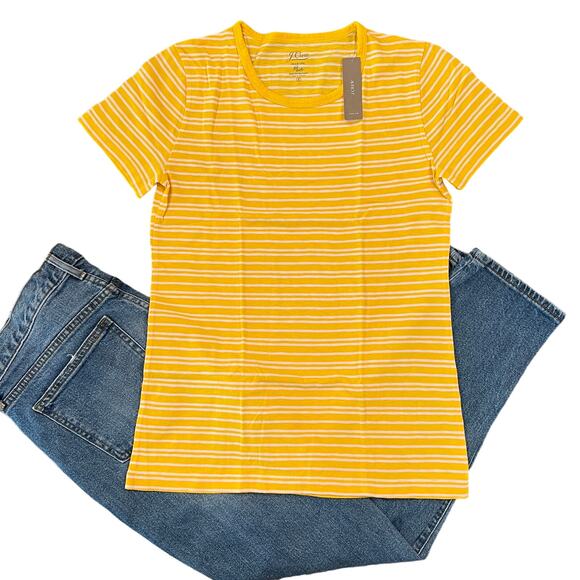 NWT J. Crew Gold/Yellow Stripe Cotton Crewneck T-Shirt - SIZE SMALL - Picture 3 of 10